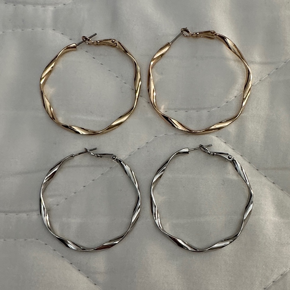 Elegant Gold and Silver Twisted Hoop Earrings